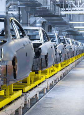 Movement of vehicles along the production line at the plant. Car Assembly shop. Car Assembly by parts